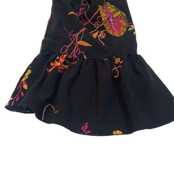 H&M Black with Colorful Floral Print Dress with Ruffle Sleeves Women Size 6 - Picture 8 of 12